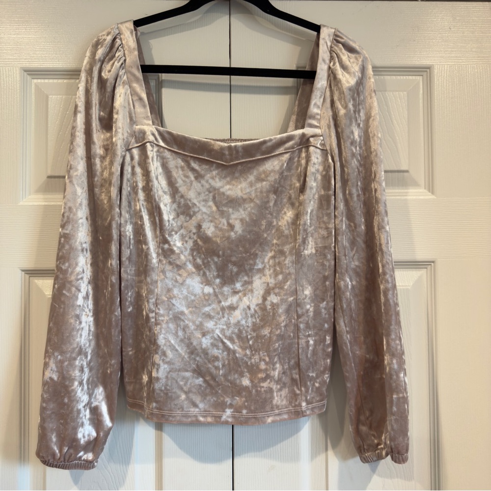 By Anthropologie Crushed Velvet Long Sleeve Blouse Top Women Size L Champagne - Picture 4 of 13
